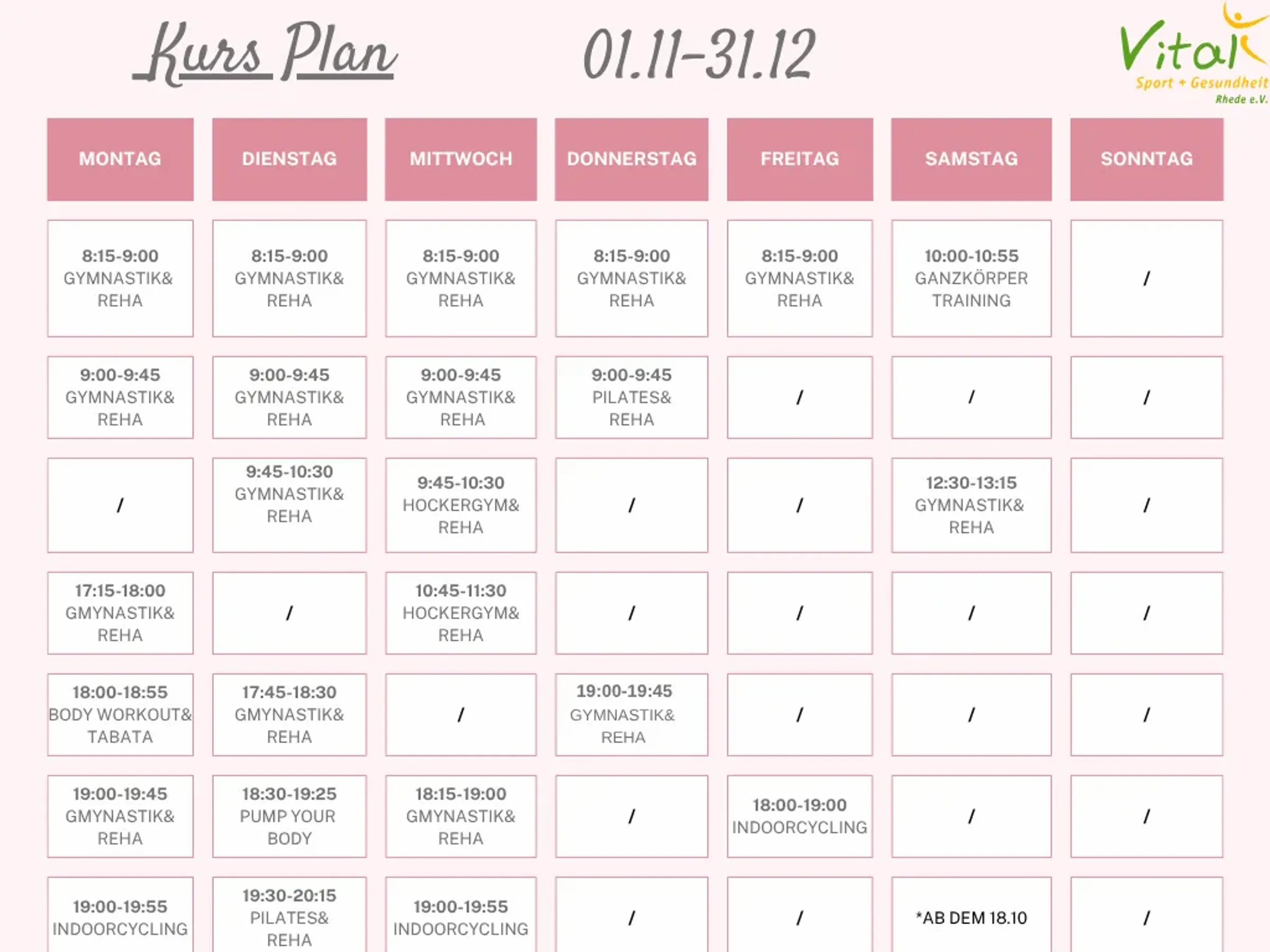 aktueller Kursplan, gültig bis 31.12.25